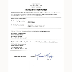 Pentwater Township, Elections, Additional Weekend Office Hours, Before the General Election